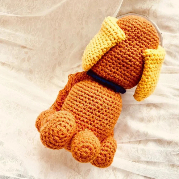 Stuffed Plushy Cute Brown and Cream Yellow Puppy Doggy Crochet Knit Doll Toy 12" - Picture 2 of 8